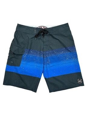 Ron Jon Surf Shop Men's Blue Black Board Shorts Swim Trunks Size 32